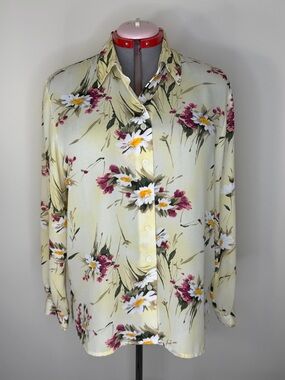 Light Yellow Floral Button-Down Blouse